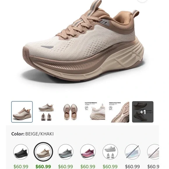 NORTIV 8 Womens Walking Shoes Beige Khaki Breathable Mesh Sneakers SNWS248W 11 - Picture 2 of 16